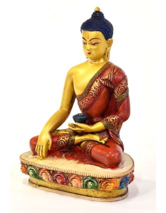 Buddha Šákjamuni, pryskyřice, pozlacený, ručně vyřezávaný, 12x11x22cm