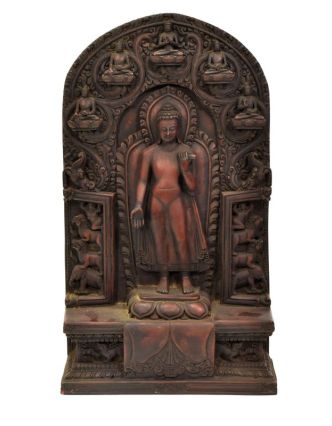 Buddha Maitréja, pryskyřice, ručně vyřezávaný, 21x8x37cm