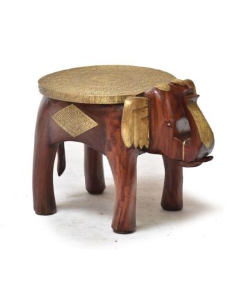 Stolička ve tvaru slona zdobená mosazným kováním, 40x30x30cm