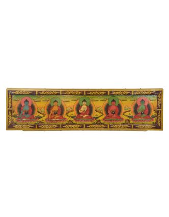 Dřevěný panel, Pět Dhjáni Buddhů, ručně malované, 123x32x2cm