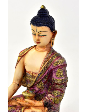 Buddha Šákjamuni, pryskyřice, barevný, ručně vyřezávaný, 10x13x20cm
