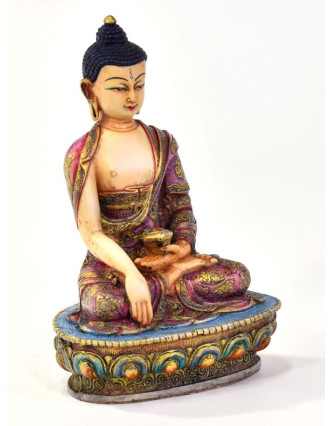 Buddha Šákjamuni, pryskyřice, barevný, ručně vyřezávaný, 10x13x20cm
