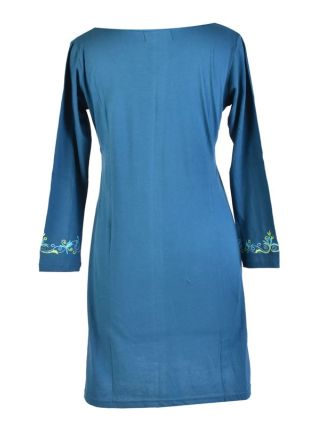 Krátké šaty s dlouhým rukávem, modré, výšivka