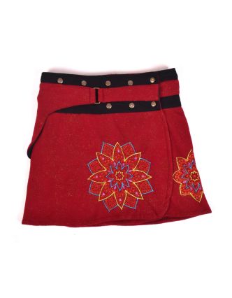 Krátká fleecová sukně zapínaná na patentky, Mandala design, vínová, kapsička
