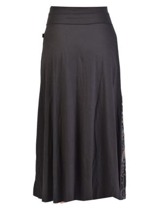 Dlouhá černá sukně s potiskem a výšivkou, elastický pas