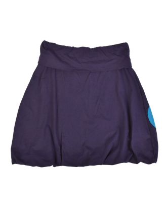 Krátká balonová sukně, tmavě modrá, kruhové aplikace, elastický pas