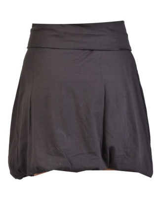Krátka balonová sukně, černá s potiskem a výšivkou, elastický pas