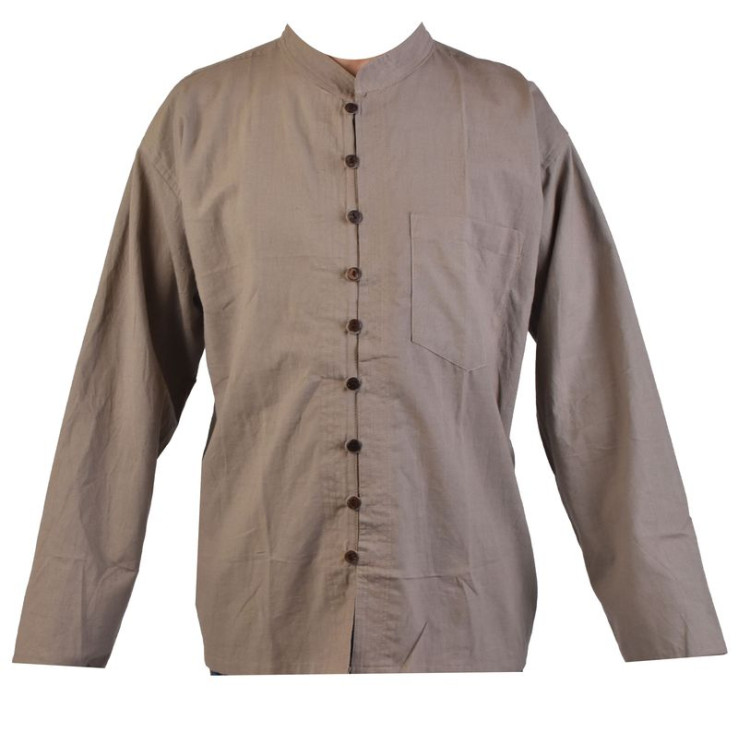 Hnědá pánská košile-kurta s dlouhým rukávem a kapsičkou, celorozepínací