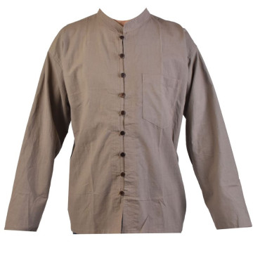 Hnědá pánská košile-kurta s dlouhým rukávem a kapsičkou, celorozepínací