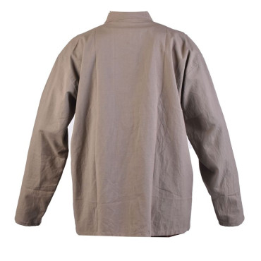 Hnědá pánská košile-kurta s dlouhým rukávem a kapsičkou, celorozepínací
