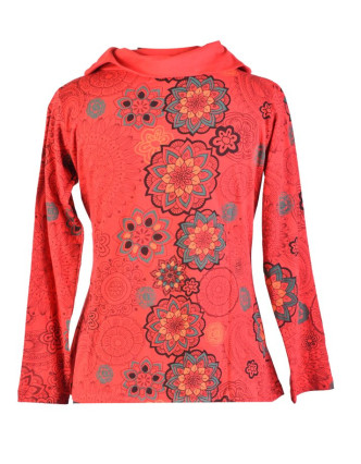 Červené tričko s dlouhým rukávem a límcem, mandala design