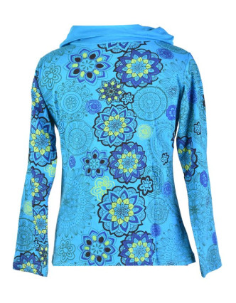 Tyrkysové tričko s dlouhým rukávem a límcem, mandala design