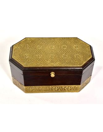 Dřevěná ozdobná krabička (šperkovnice), mosazné kování, 21x12x10cm