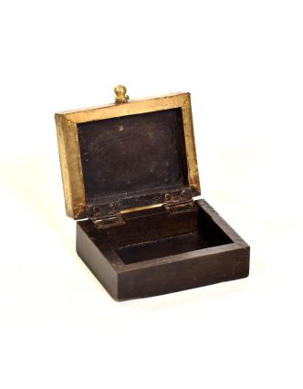 Dřevěná ozdobná krabička (šperkovnice), mosazné kování, 11x8x4cm