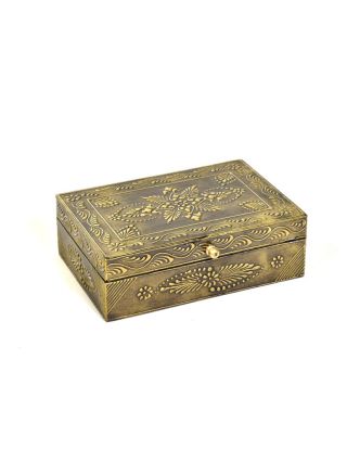 Dřevěná ozdobná krabička (šperkovnice), mosazné kování, 20x14x7cm