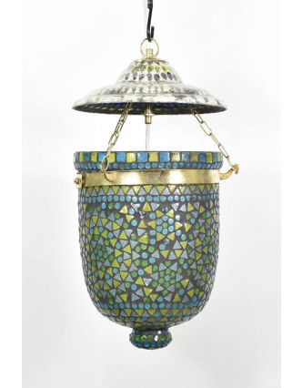 Skleněná mozaiková lampa, multibarevná, ruční práce, antik patina, 22x22x26cm