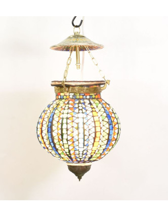Skleněná mozaiková lampa, multibarevná, ruční práce, antik patina, 18x18x24cm