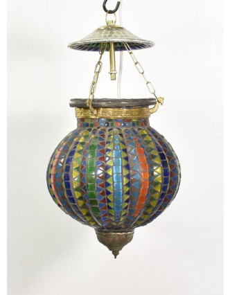 Skleněná mozaiková lampa, multibarevná, ruční práce, antik patina, 18x18x24cm