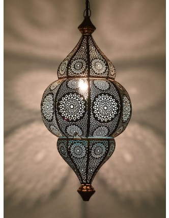 Lampa v orientálním stylu s jemným vzorem, měděná, uvnitř modrá, 25x25x50cm