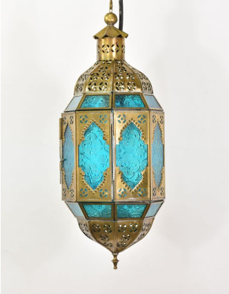 Arabská lampa, modrá, mosaz, ruční práce, 14x14x40cm