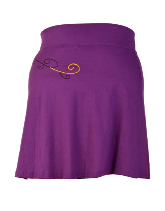 Krátká fialová sukně "Buttefly", potisk a výšivka, elastický pas