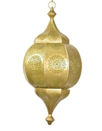 Orientální lampa s jemným vzorem, zlatá, uvnitř žlutá, 30x30x63cm