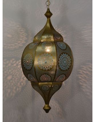 Orientální lampa s jemným vzorem, zlatá, uvnitř modrá, 30x30x65cm