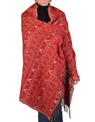Velký zimní šál s  drobným geometrickým vzorem, červená, 205x90cm