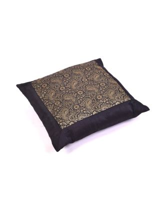 Černý saténový povlak na polštář s výšivkou paisley, zip, 40x40cm