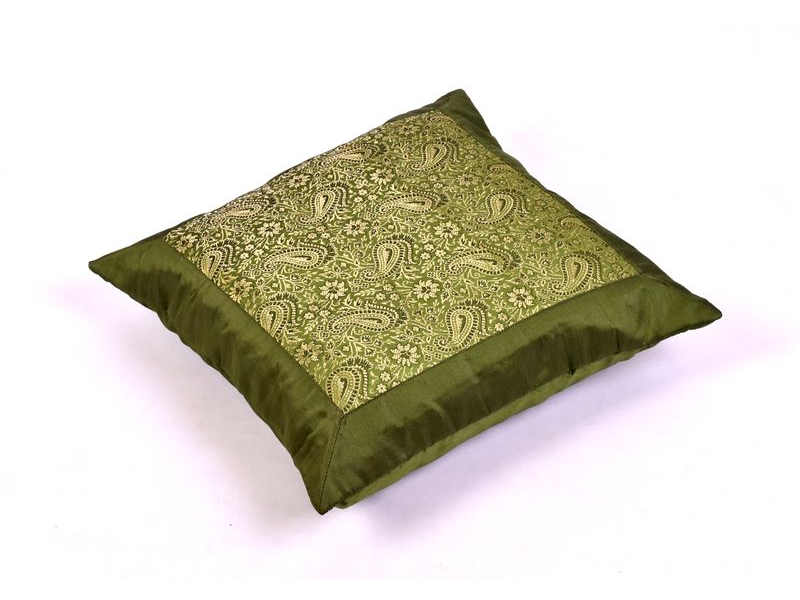 Povlak na polštář s výšivkou paisley, saténový, zelený, zip, 40x40cm
