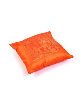 Oranžový saténový povlak na polštář s výšivkou slon, zip, 40x40cm