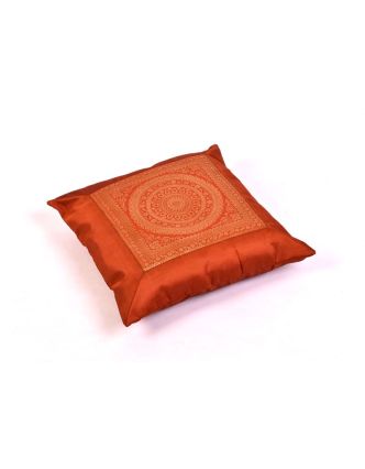 Cihlovo-oranžový saténový povlak na polštář s výšivkou mandala, zip, 40x40cm