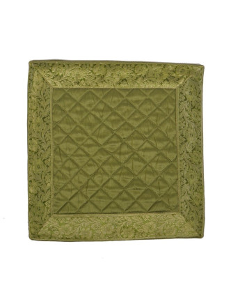 Zelený saténový povlak na polštář s výšivkou, zip, 40x40cm