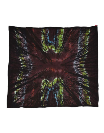 Přehoz s tiskem, les, tmavá batika, 230x200 cm