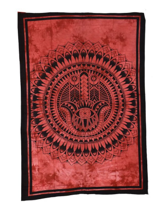 Přehoz s tiskem, ruka Fatimy, červená batika, 210x130cm