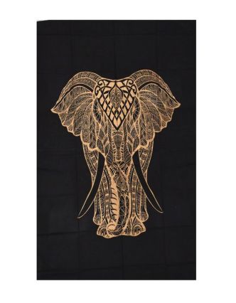 Přehoz s tiskem, Slon, černo-zlatý, 130x200 cm
