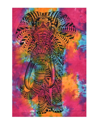Přehoz s tiskem, Slon, barevná batika, 130x210 cm