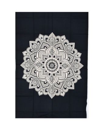 Přehoz s tiskem, květinová mandala, černo bílá, 130x200cm