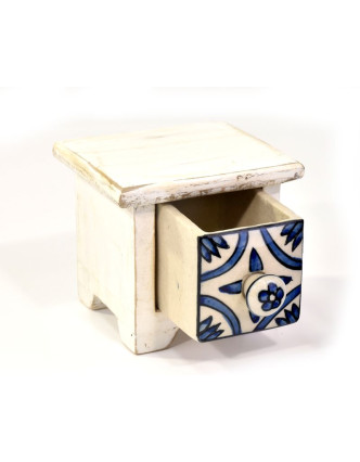 Dřevěná skříňka s keramickým šuplíčkem, 10x10x9cm