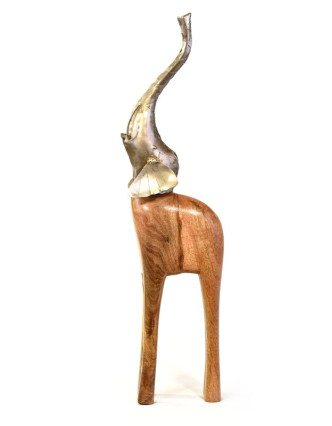 Soška slona s chobotem nahoru z palisandru a kovu, 13x7x68cm