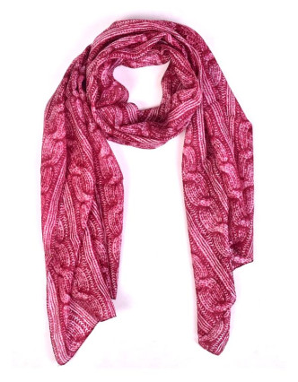 Hedvábný šál, pletený potisk, tmavě růžový, 180x50cm