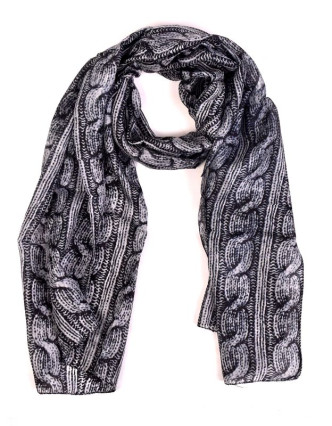 Hedvábný šál, pletený potisk, černo-šedivý, 180x50cm