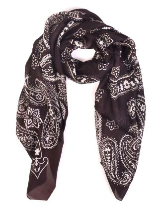Hedvábný šátek paisley potisk, tmavě hnědý, 170x100cm