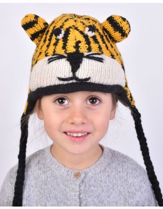 Čepice s ušima, dětská, tygr, žluto-černá