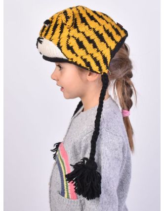 Čepice s ušima, dětská, tygr, žluto-černá