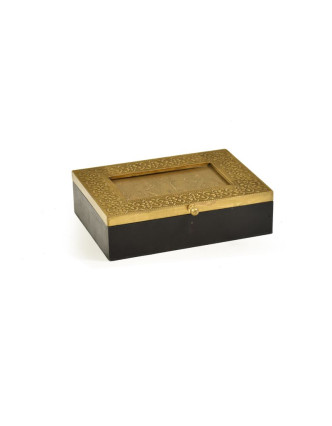 Dřevěná krabička s mosazným kováním, sloni 19x13x5cm