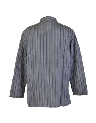 Pruhovaná pánská košile-kurta s dlouhým rukávema kapsičkou, černo šedá
