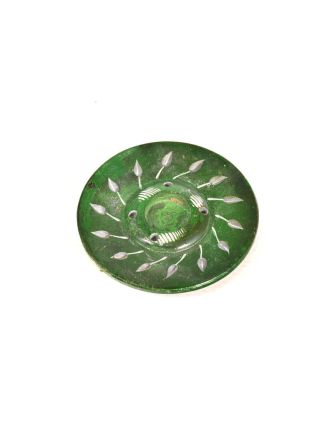 Kamenný ručně vyřezávaný stojánek na vonné tyčinky, zelený, 5cm