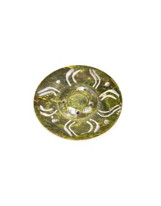 Kamenný ručně vyřezávaný stojánek na vonné tyčinky, žluto zelený, 5cm