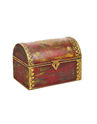 Dřevěná krabička s mosazným kováním, červená, 25x16x18cm